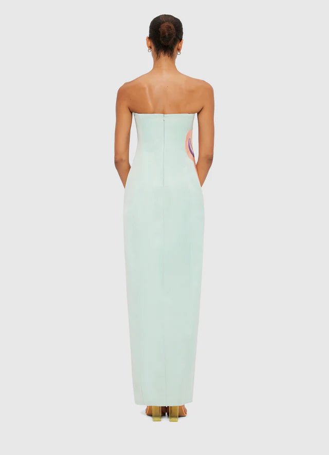 Clémence Embroidered Split Maxi Dress - Hibiscus in Pistachio - SODA Fashion Haus