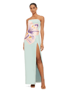 Clémence Embroidered Split Maxi Dress - Hibiscus in Pistachio - SODA Fashion Haus