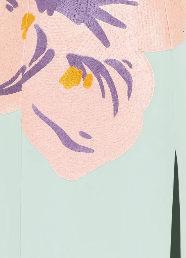 Clémence Embroidered Split Maxi Dress - Hibiscus in Pistachio - SODA Fashion Haus