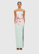 Clémence Embroidered Split Maxi Dress - Hibiscus in Pistachio - SODA Fashion Haus