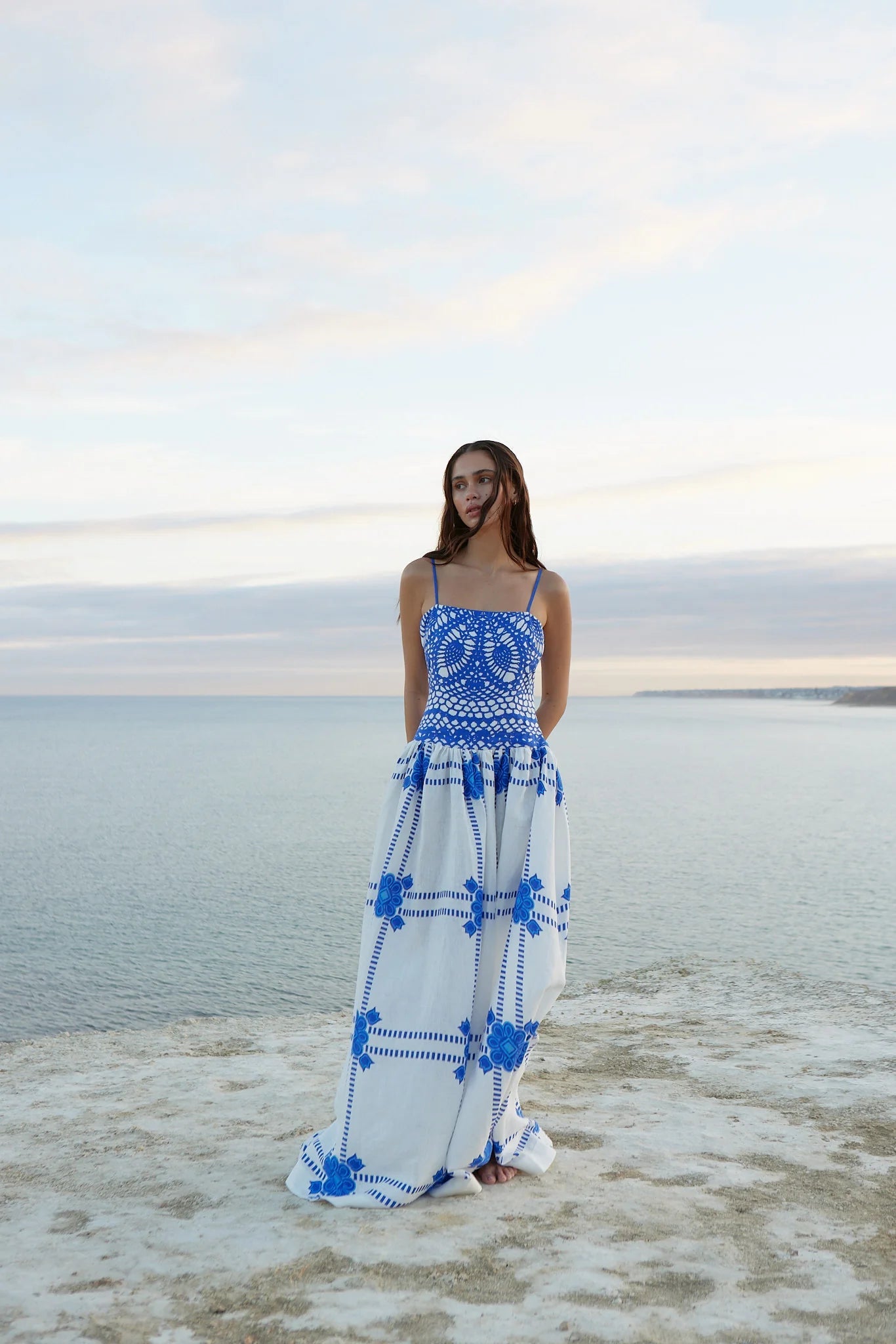 CORDELIA DRESS IN MEDITERRANEAN/FOAM - SODA Fashion Haus