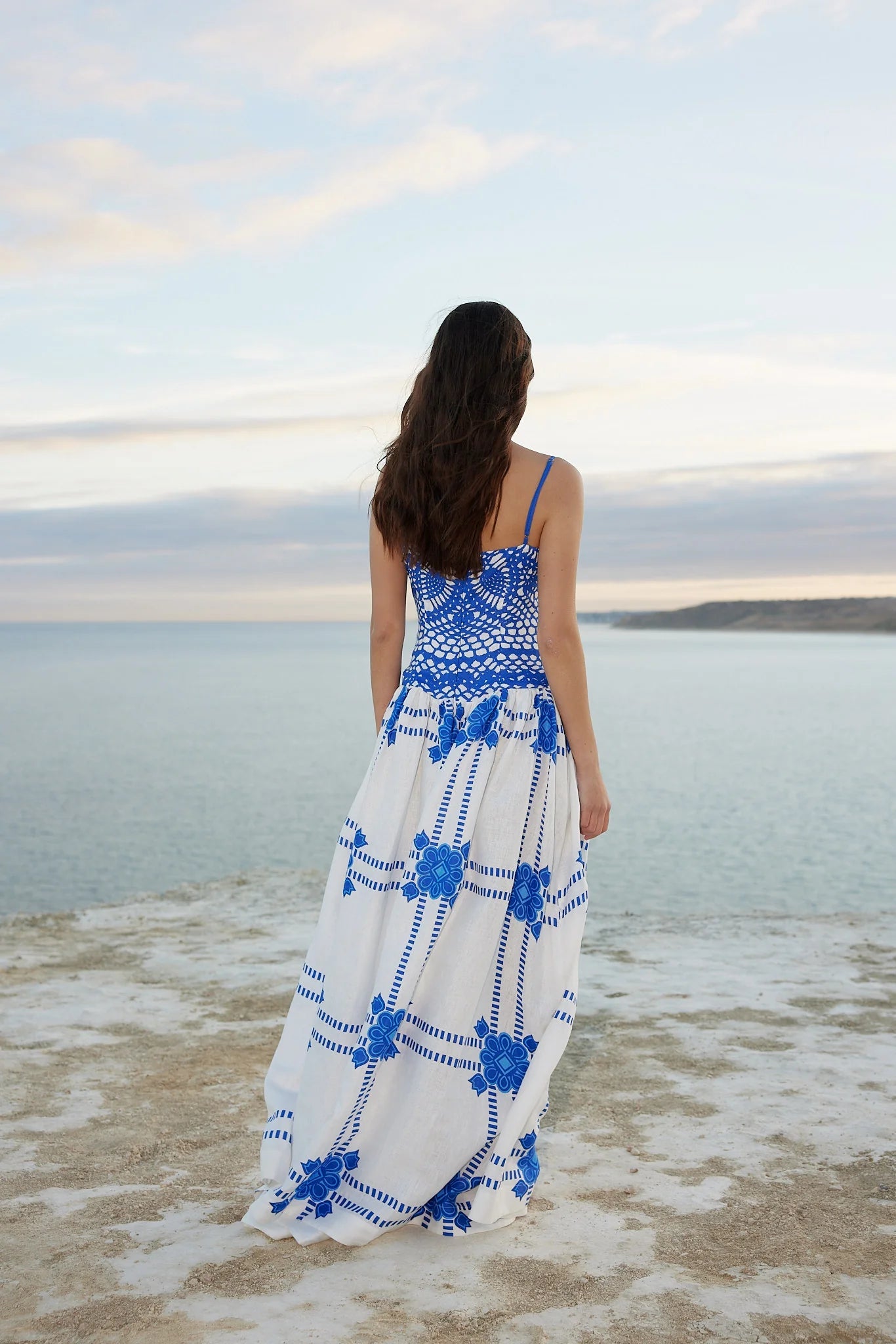 CORDELIA DRESS IN MEDITERRANEAN/FOAM - SODA Fashion Haus
