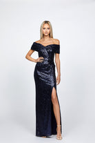 Evanie Draped Off Shoulder Sequin Gown - SODA Fashion Haus