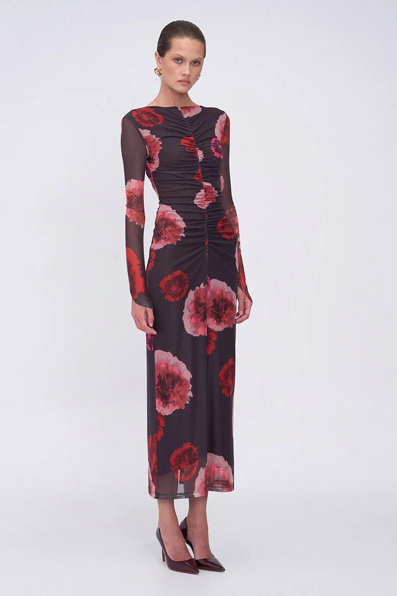 Frida Ruched Front Long Sleeve Maxi Dress - SODA Fashion Haus