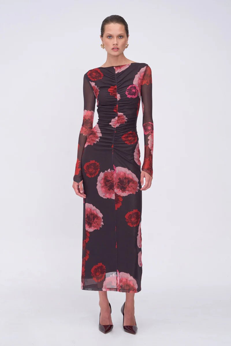 Frida Ruched Front Long Sleeve Maxi Dress - SODA Fashion Haus