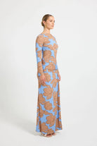 Hyacinth Maxi in Tan/Ocean - SODA Fashion Haus