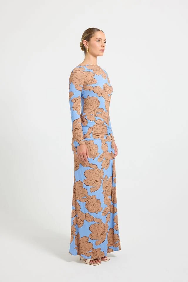 Hyacinth Maxi in Tan/Ocean - SODA Fashion Haus
