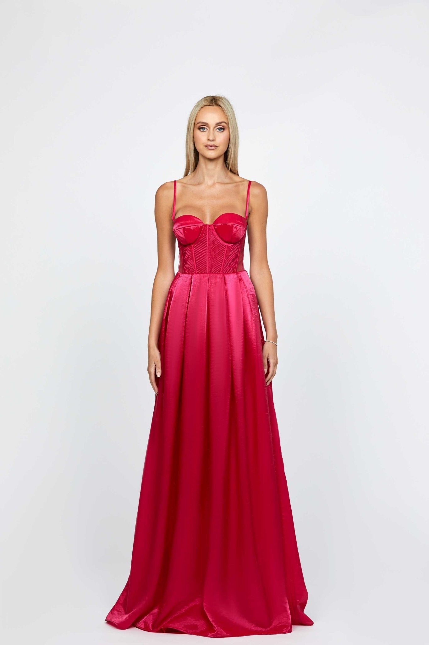 strapless open back dress Bariano Ariel Strappy Gown Magenta – Hire For A Night main image 0