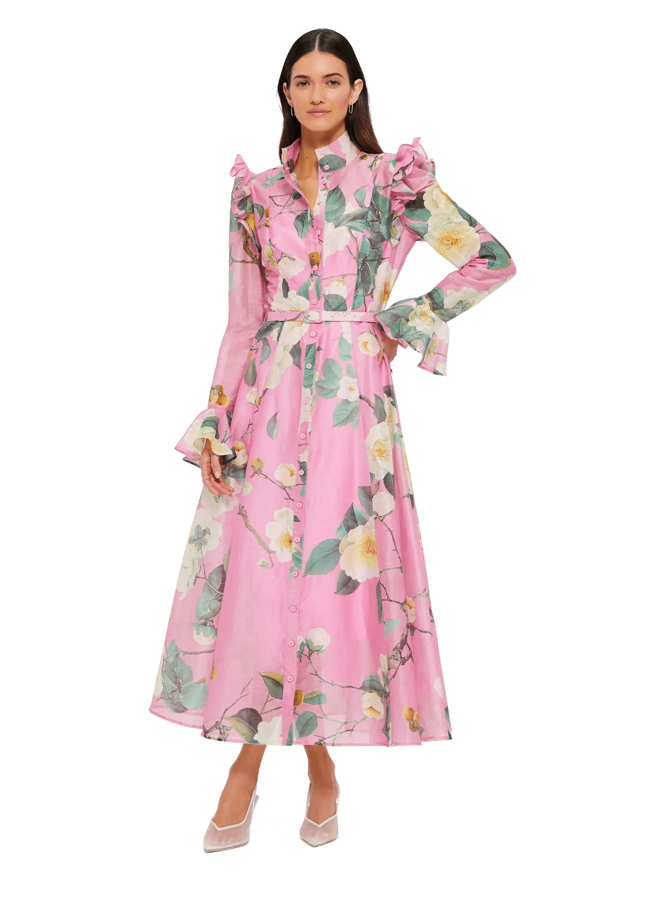 Katrina Butterfly Sleeve Midi Dress - Camelia Print - SODA Fashion Haus