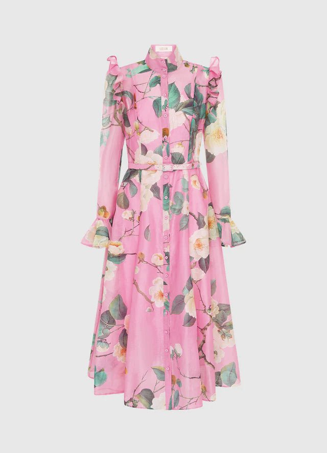 Katrina Butterfly Sleeve Midi Dress - Camelia Print - SODA Fashion Haus