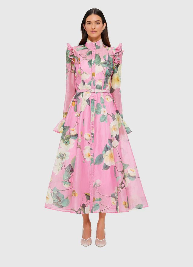 Katrina Butterfly Sleeve Midi Dress - Camelia Print - SODA Fashion Haus