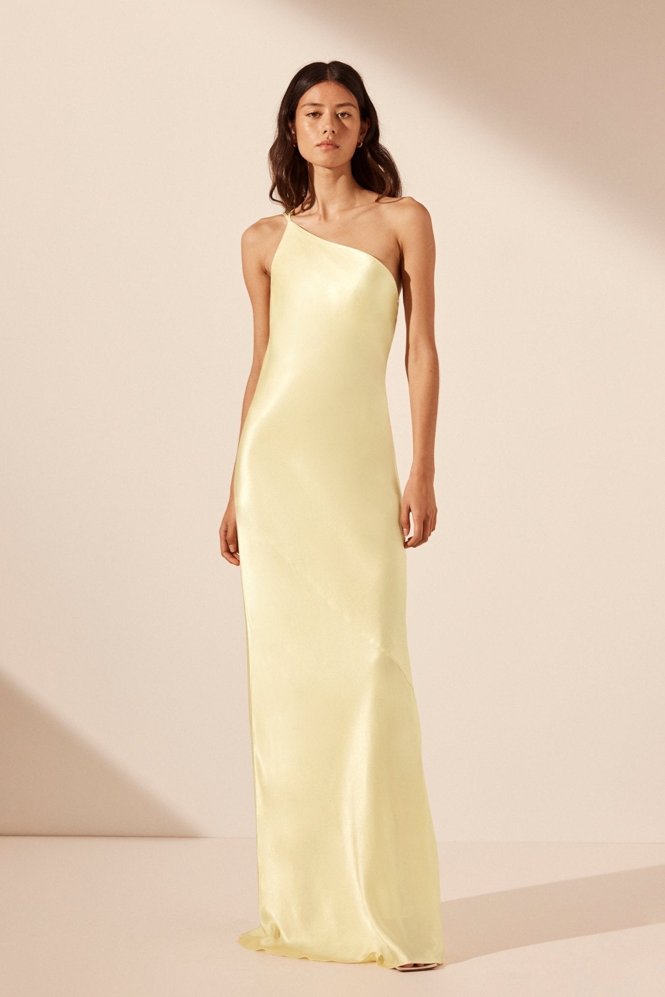 Shona Joy La Lune One Shoulder Cowl Back Gown - Lemon