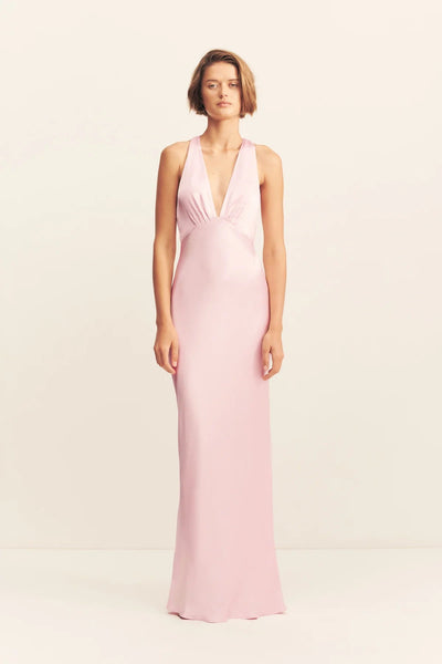 la lune lace cross back maxi dress Shona Joy - La Lune Plunged Cross Back Maxi Dress - Blossom