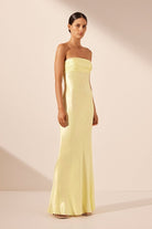 La Lune Strapless Ruched Bodice Maxi Dress - Lemon - SODA Fashion Haus