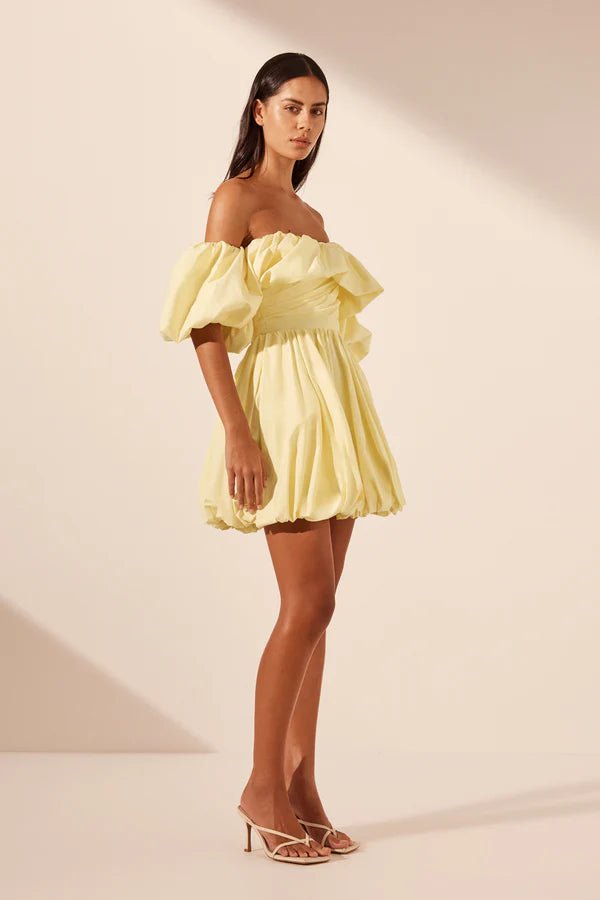 Maiori Off Shoulder Bubble Mini Dress - SODA Fashion Haus