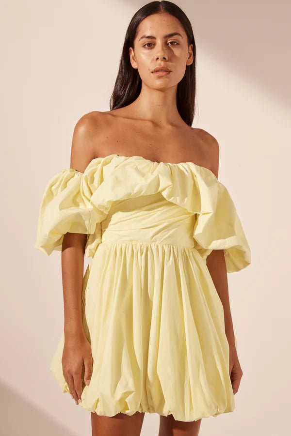 Maiori Off Shoulder Bubble Mini Dress - SODA Fashion Haus