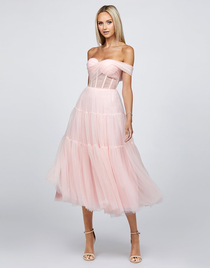 Marianne Tiered Tulle Midi Dress - SODA Fashion Haus