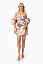 Meadow Mini Puff Sleeve Dress in White - SODA Fashion Haus