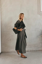 Mia Black Leather East West Slouchy Tote - SODA Fashion Haus