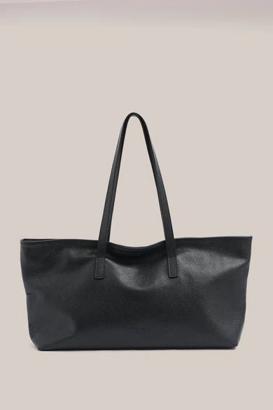 Mia Black Leather East West Slouchy Tote - SODA Fashion Haus