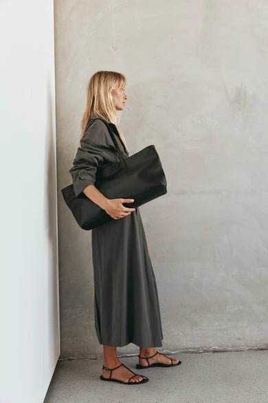 Mia Black Leather East West Slouchy Tote - SODA Fashion Haus