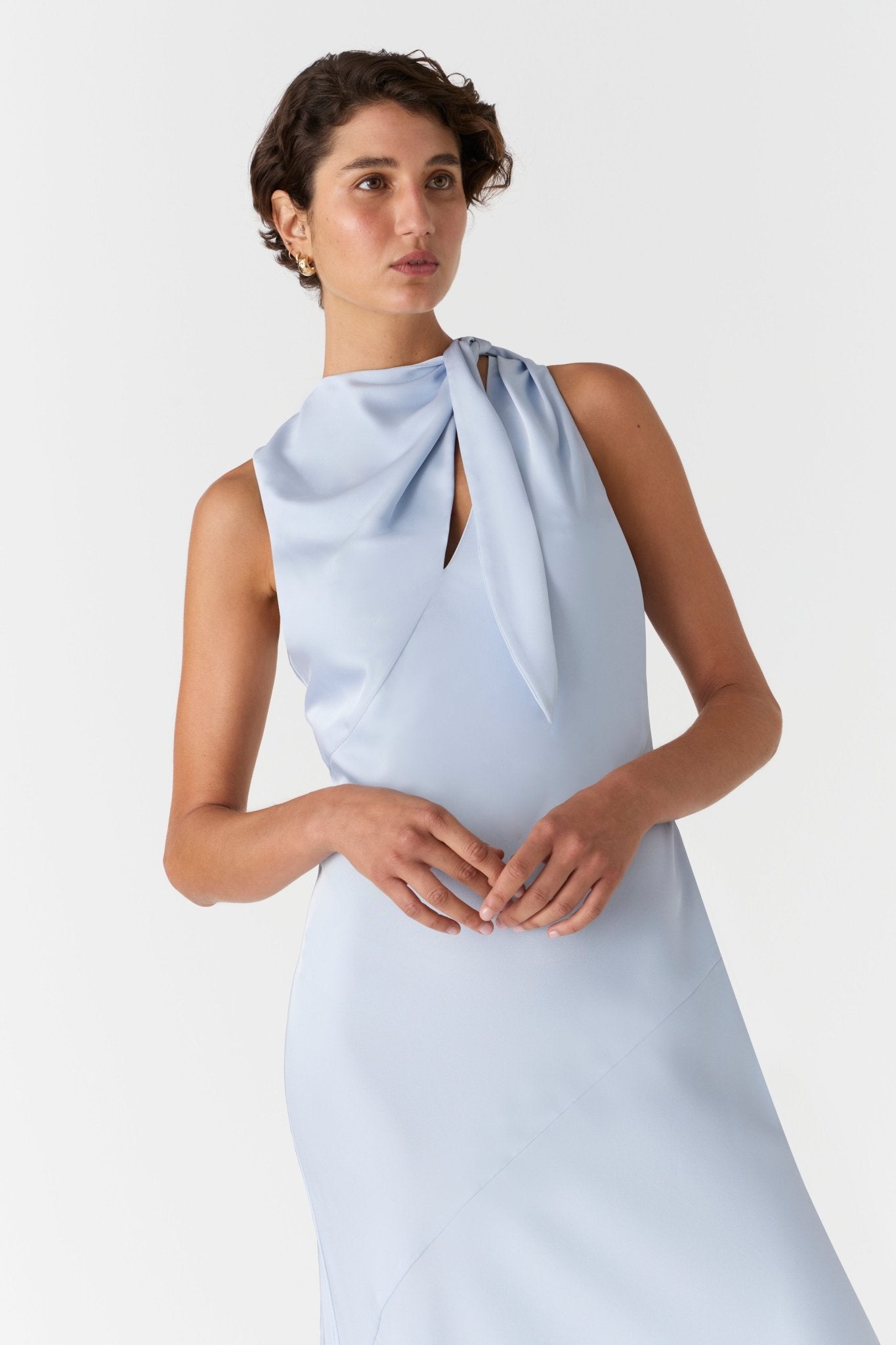 misha noelia satin maxi dress MISHA Noelia Satin Maxi Dress In ICE Blue, Size S