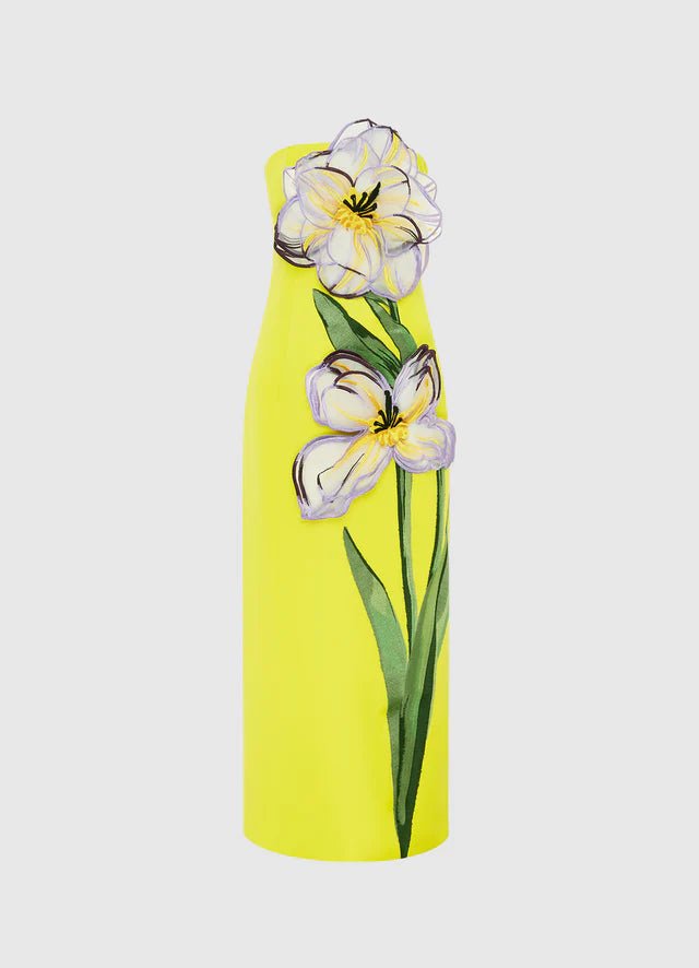 Rayna Applique Floral Maxi Dress - Iris Print in Yellow - SODA Fashion Haus