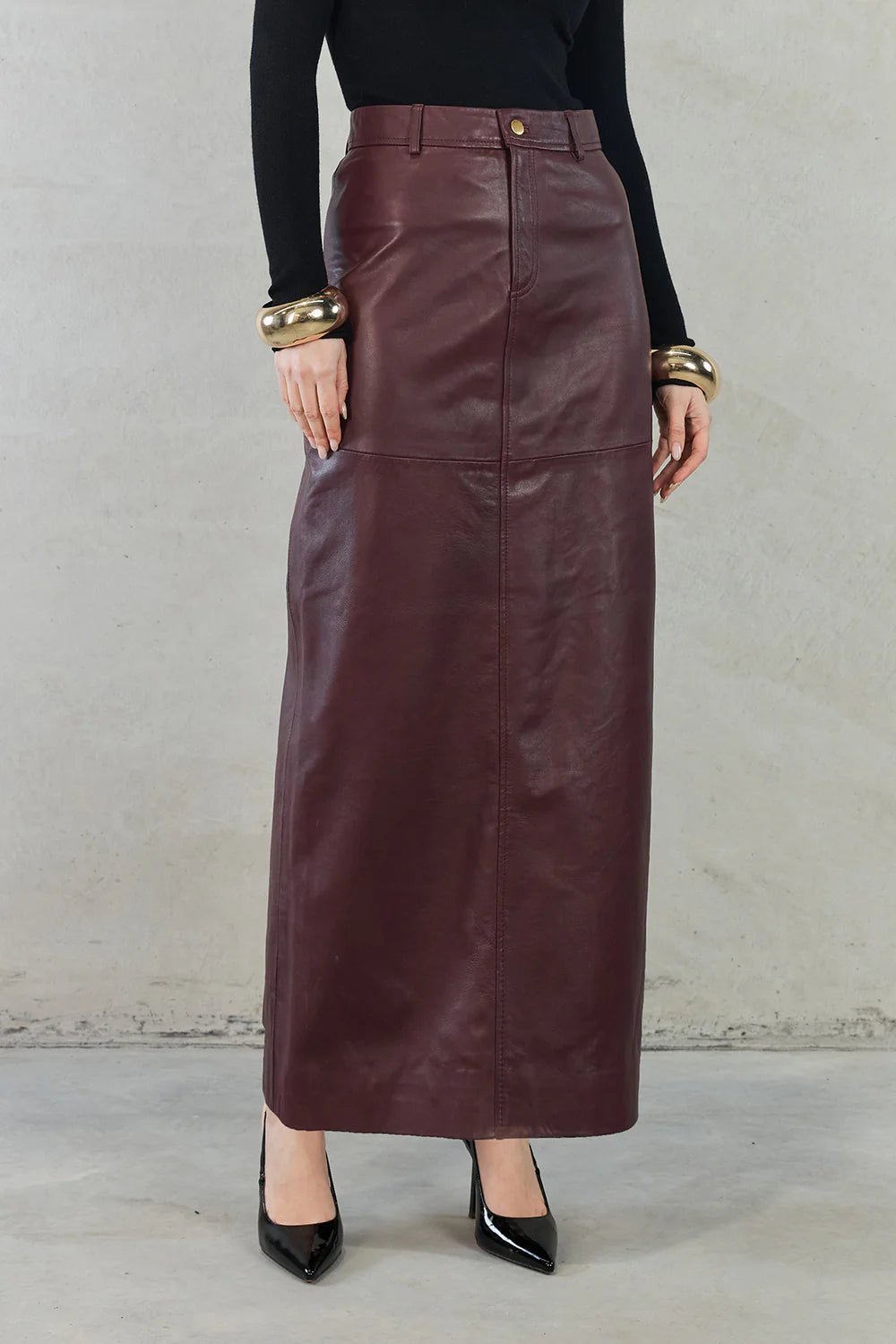 Sara Leather Maxi Skirt - Wine - SODA Fashion Haus