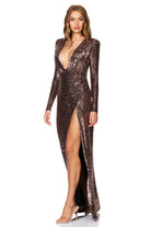 Sensation Plunge Long Sleeve Gown - SODA Fashion Haus