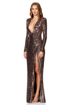 Sensation Plunge Long Sleeve Gown - SODA Fashion Haus
