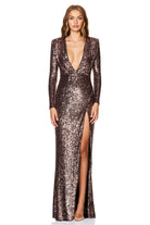 Sensation Plunge Long Sleeve Gown - SODA Fashion Haus