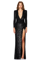 Sensation Plunge Long Sleeve Gown - SODA Fashion Haus