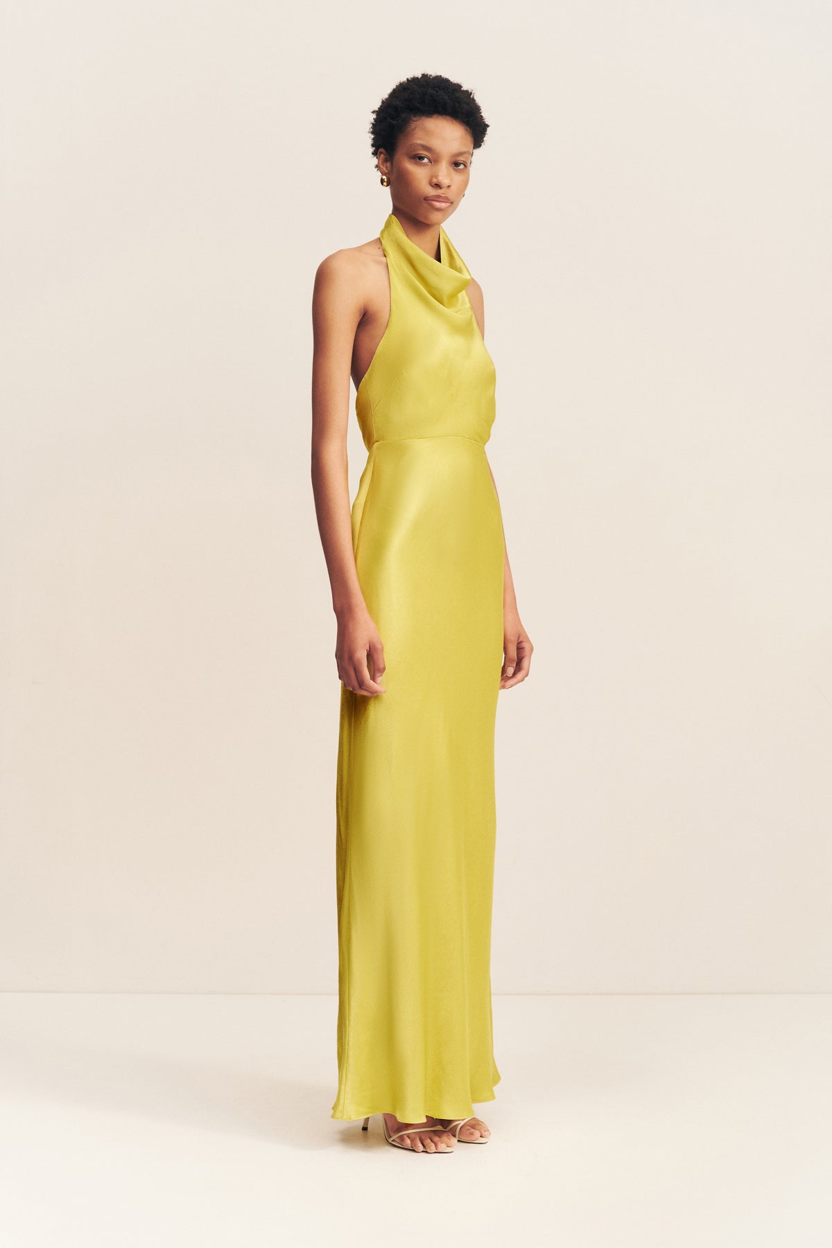 Sofia high cowl open back maxi dress - lime - SODA Fashion Haus