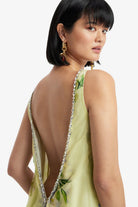 Leo Lin Yumei gown with soft drape and romantic floral detailing